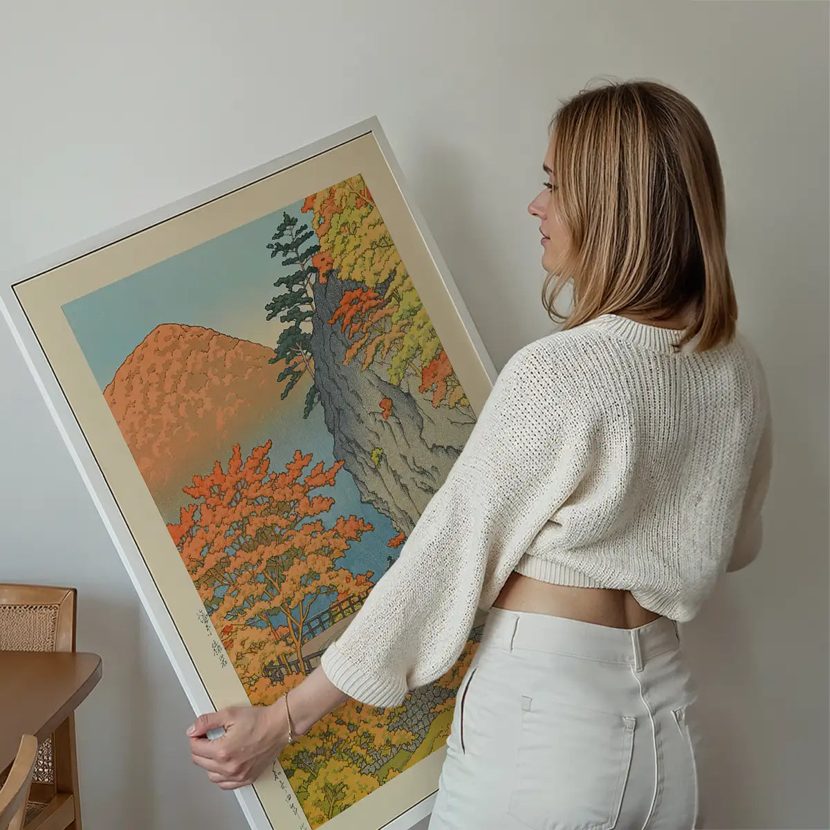 Framed Japanese woodblock print in an interior