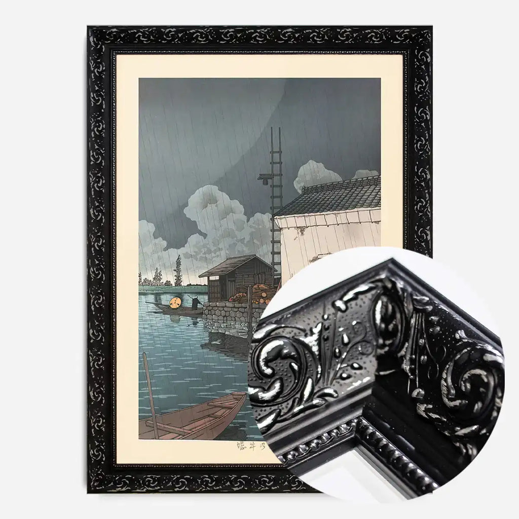 Rain at Ushibori - Black Ornate frame